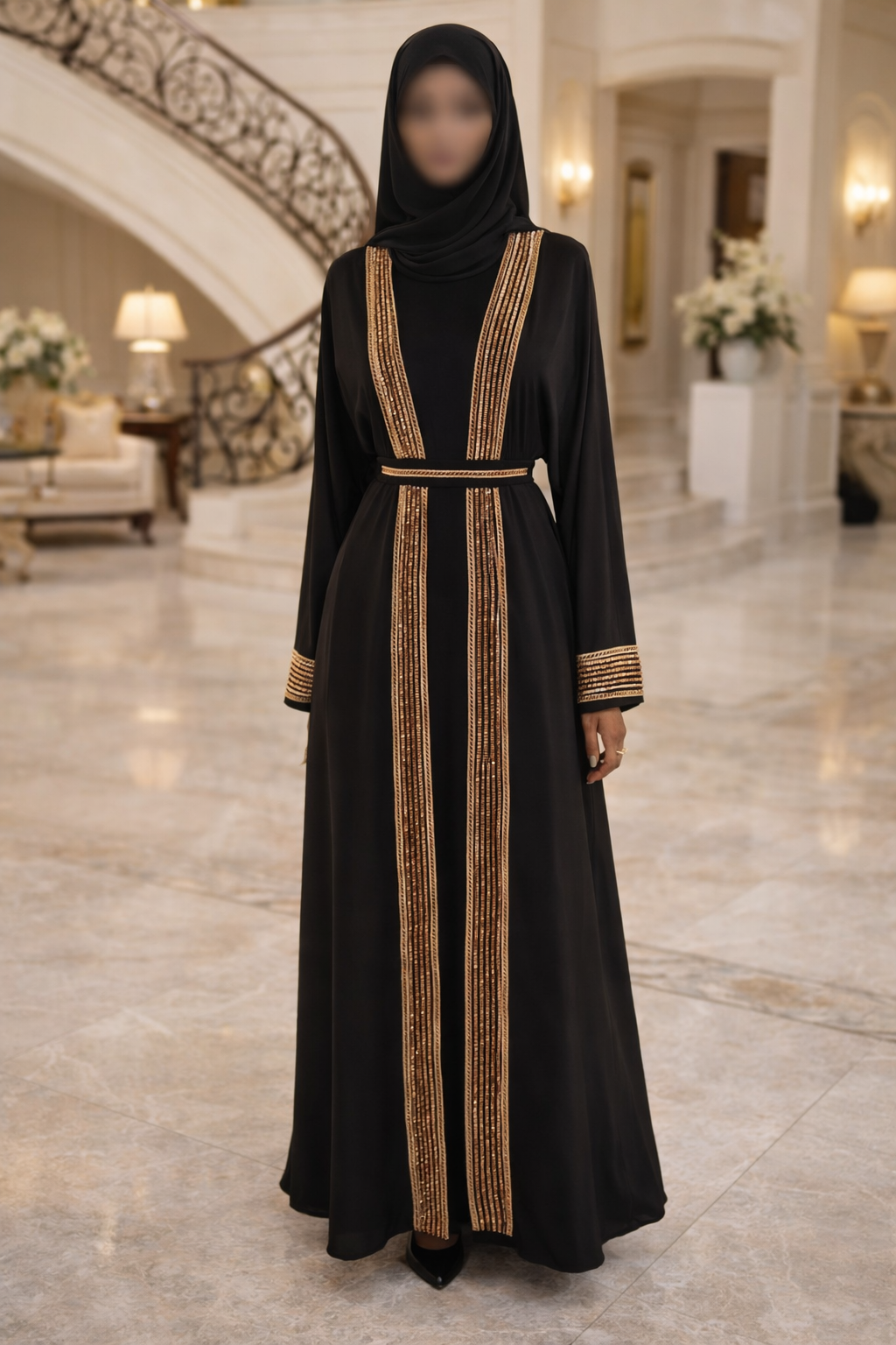 BLACK&GOLD CRY 2PC ABAYA